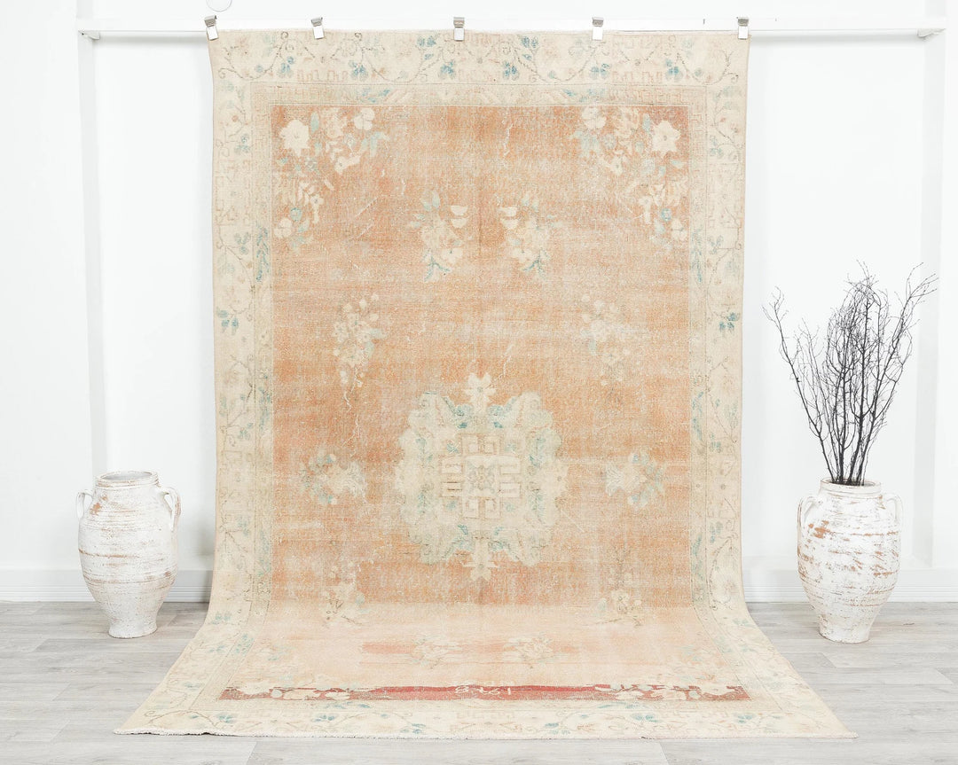 Orange Turkish Oushak Rug 6'2" x 9'11" Hand-Knotted | No. VR89474
