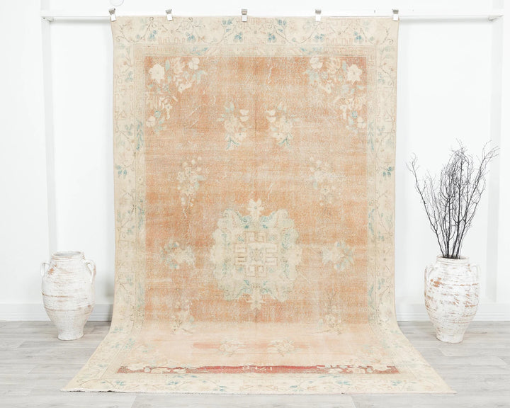 Orange Turkish Oushak Rug 6'2" x 9'11" Hand-Knotted | No. VR89474