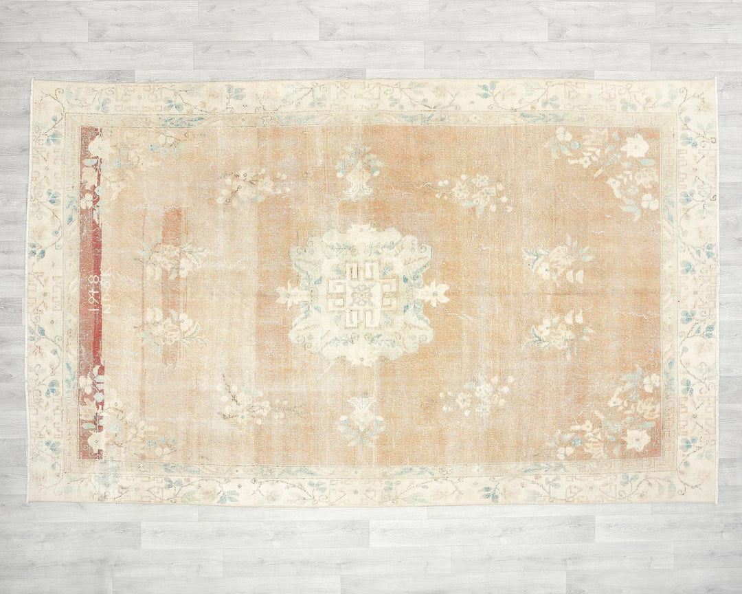 Orange Turkish Oushak Rug 6'2" x 9'11" Hand-Knotted | No. VR89474