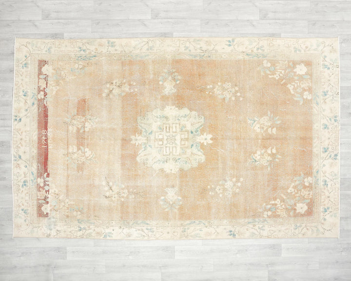 Orange Turkish Oushak Rug 6'2" x 9'11" Hand-Knotted | No. VR89474