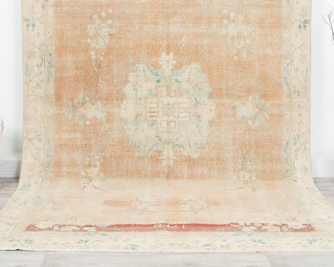 Orange Turkish Oushak Rug 6'2" x 9'11" Hand-Knotted | No. VR89474