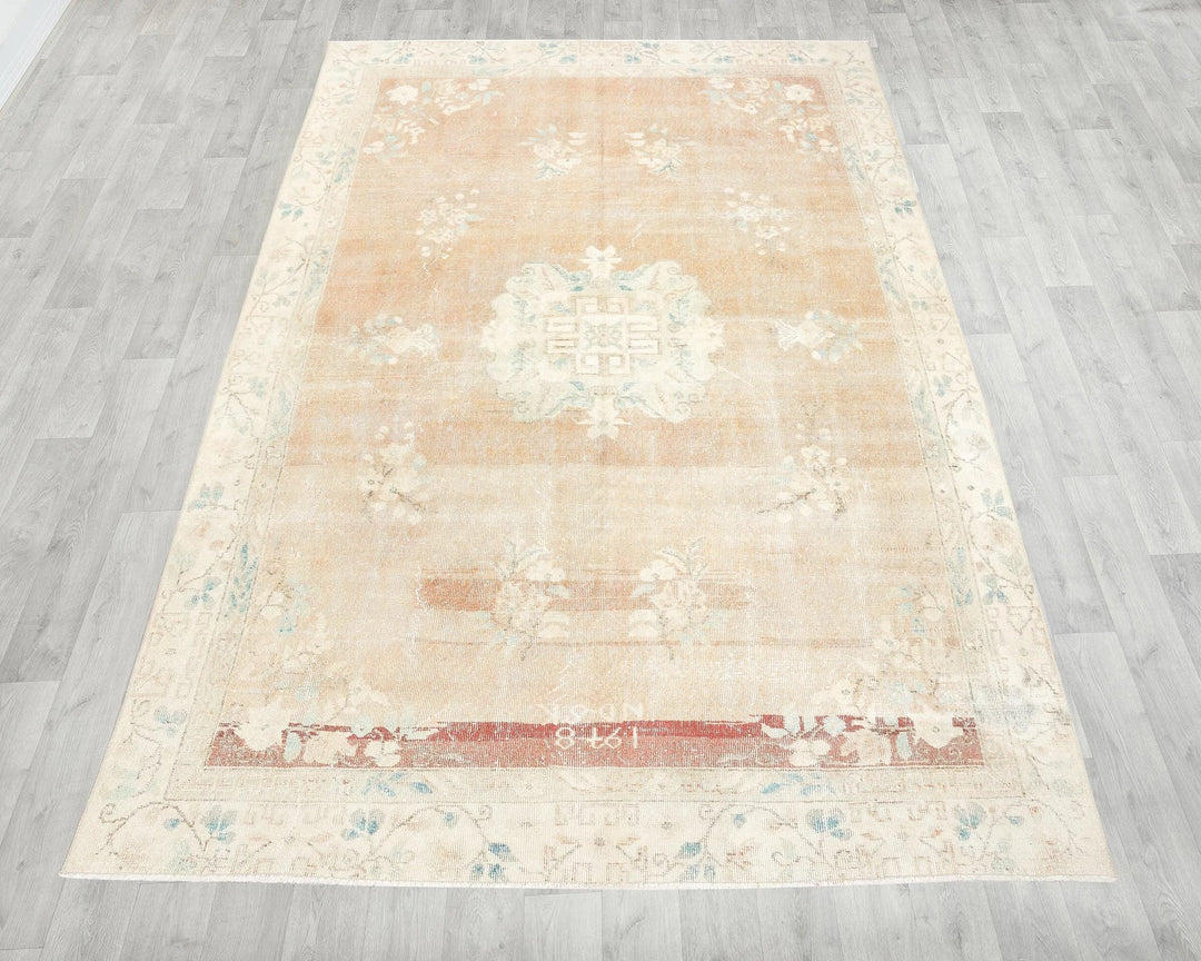 Orange Turkish Oushak Rug 6'2" x 9'11" Hand-Knotted | No. VR89474