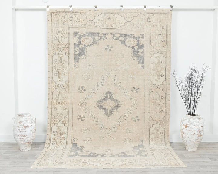 Blue Turkish Oushak Rug 6' 2" x 9' 4" Hand-Knotted
