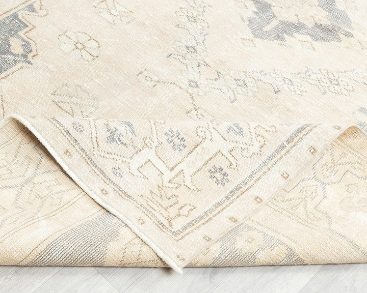 Blue Turkish Oushak Rug 6' 2" x 9' 4" Hand-Knotted field