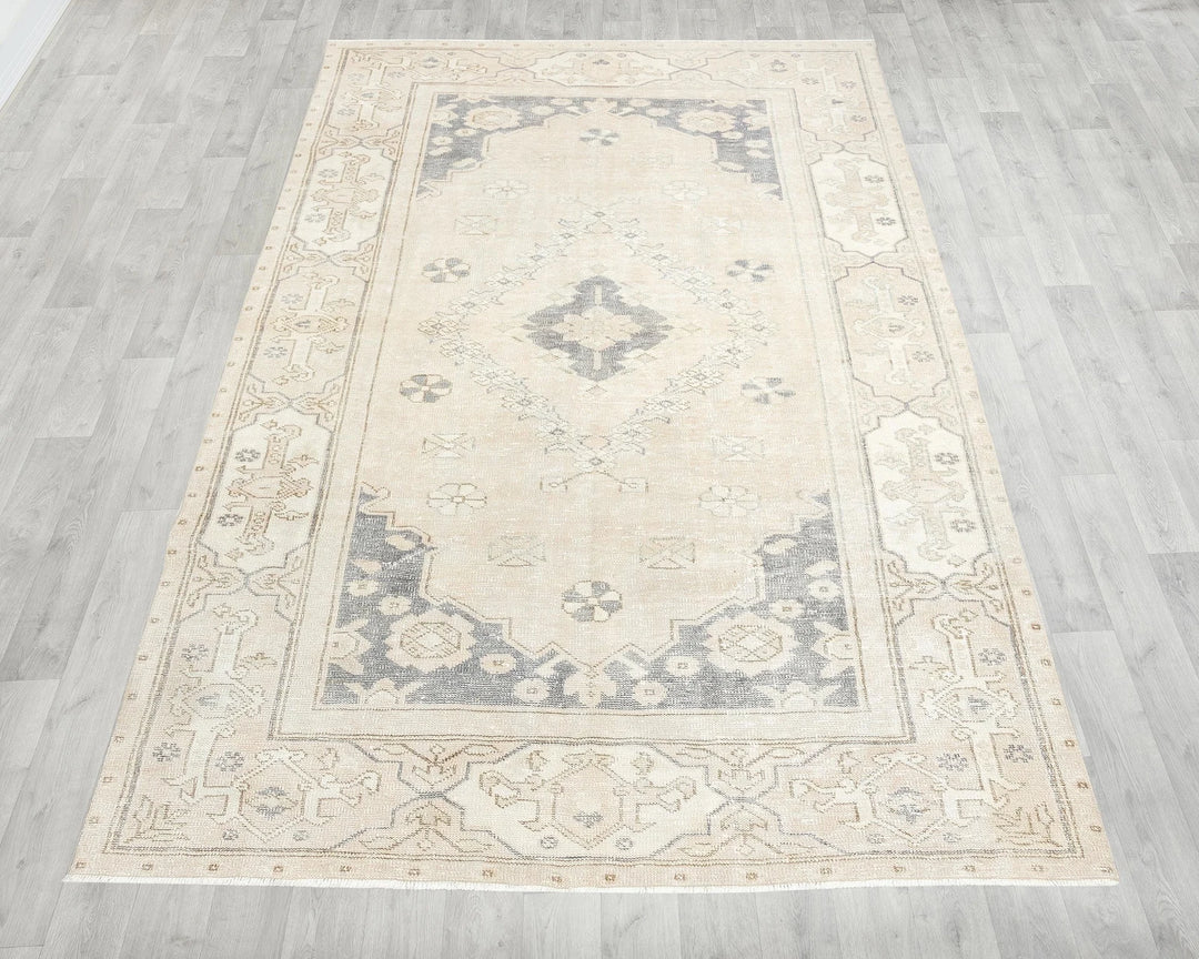 Blue Turkish Oushak Rug 6' 2" x 9' 4" Hand-Knotted reverse