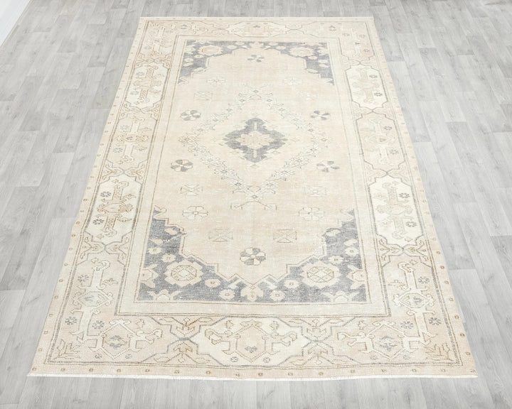 Blue Turkish Oushak Rug 6' 2" x 9' 4" Hand-Knotted reverse