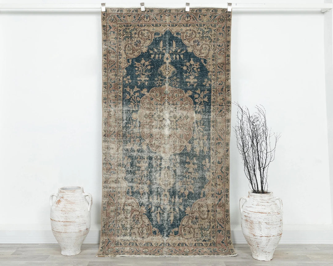 Blue Turkish Oushak Rug 7' 3" x 3' 7" Hand-Knotted | No. VR89627