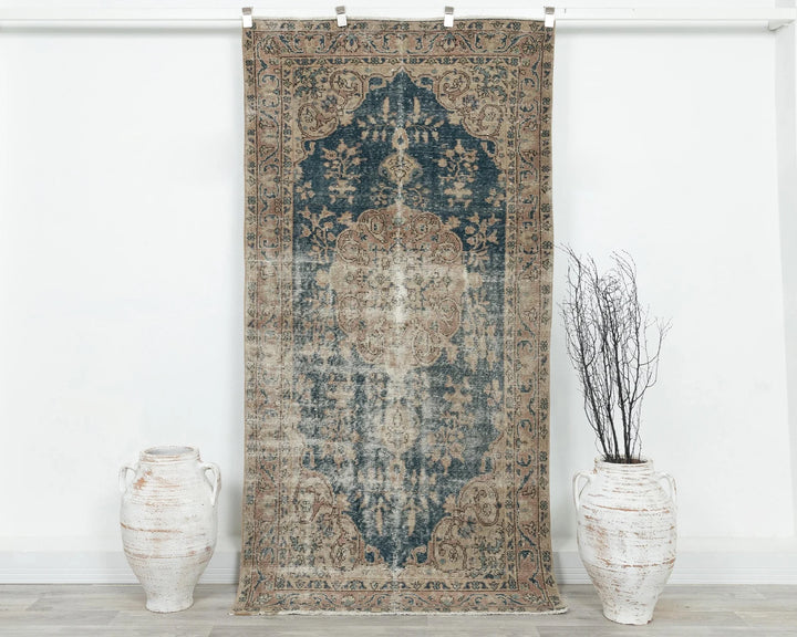Blue Turkish Oushak Rug 7' 3" x 3' 7" Hand-Knotted | No. VR89627