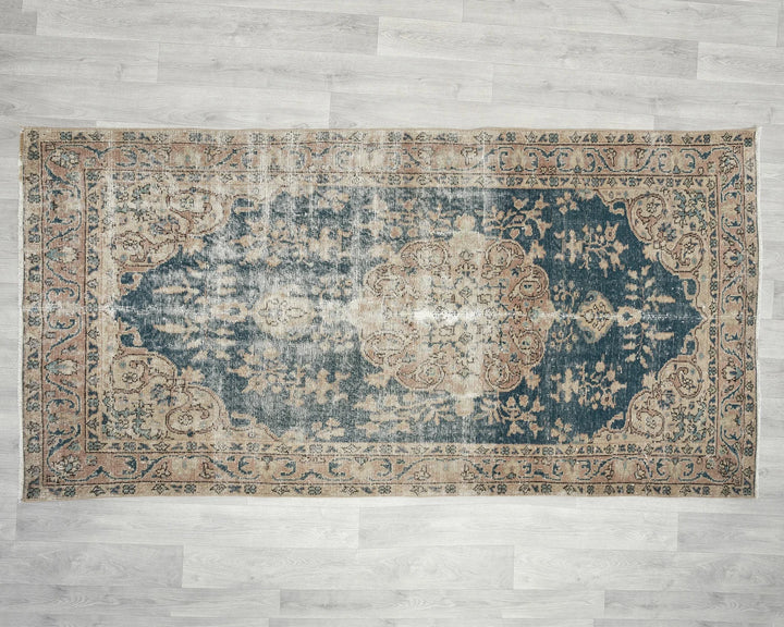 Blue Turkish Oushak Rug 7' 3" x 3' 7" Hand-Knotted | No. VR89627