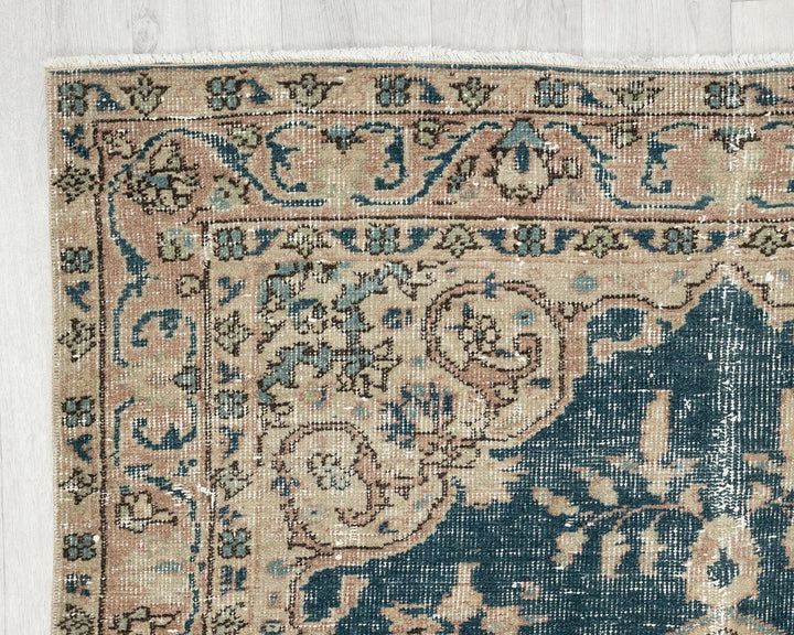 Blue Turkish Oushak Rug 7' 3" x 3' 7" Hand-Knotted | No. VR89627