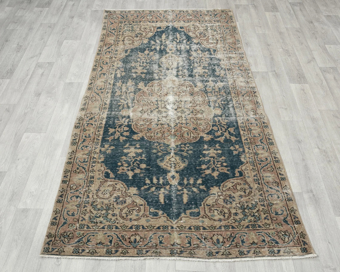 Blue Turkish Oushak Rug 7' 3" x 3' 7" Hand-Knotted | No. VR89627