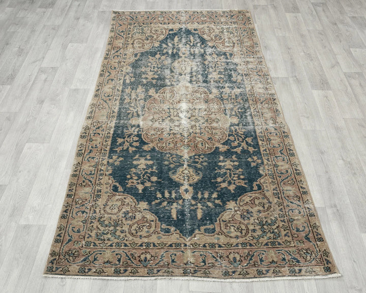 Blue Turkish Oushak Rug 7' 3" x 3' 7" Hand-Knotted | No. VR89627