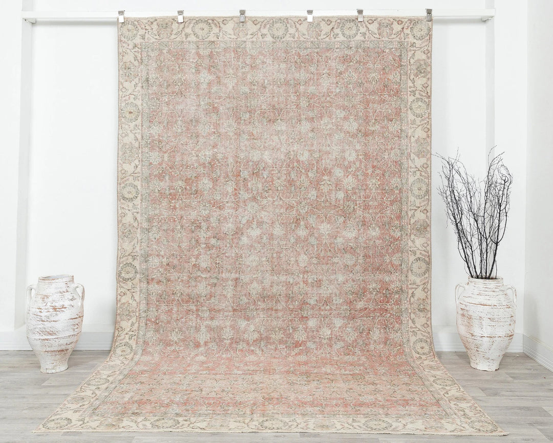 Multicolor Turkish Oushak Rug 6'7" x 10'4" Hand-Knotted