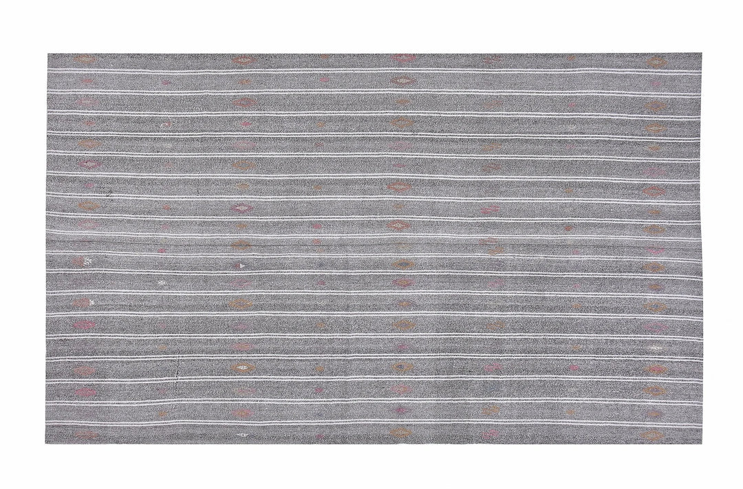 Gray Turkish Kilim Rug 6' 7" x 9' 8" Flat-Weave | No. VR90180