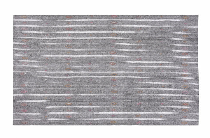 Gray Turkish Kilim Rug 6' 7" x 9' 8" Flat-Weave | No. VR90180
