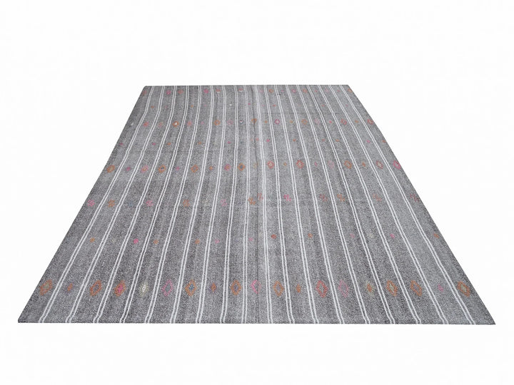 Gray Turkish Kilim Rug 6' 7" x 9' 8" Flat-Weave | No. VR90180