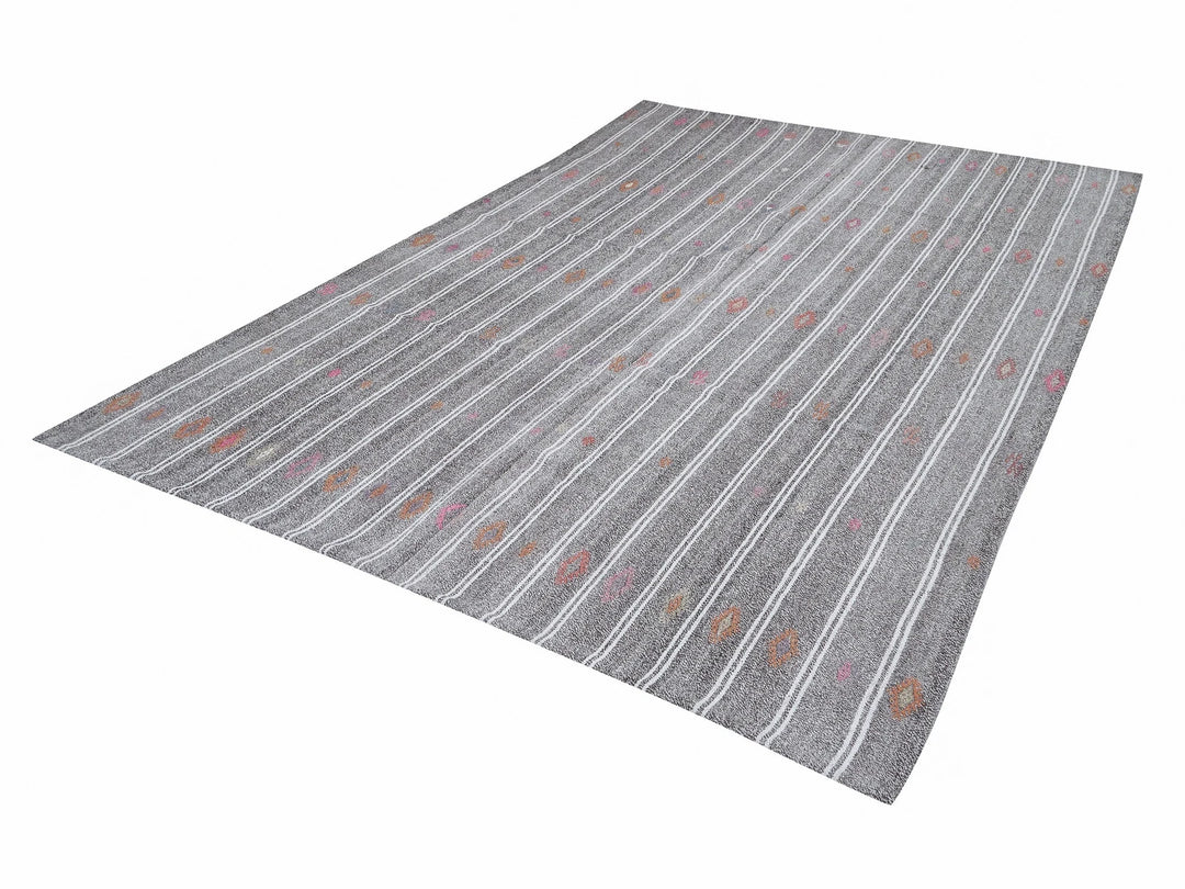Gray Turkish Kilim Rug 6' 7" x 9' 8" Flat-Weave | No. VR90180