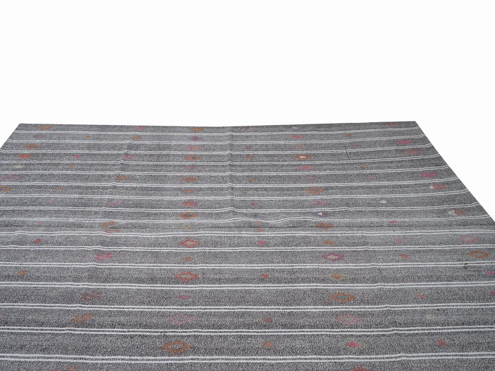 Gray Turkish Kilim Rug 6' 7" x 9' 8" Flat-Weave | No. VR90180
