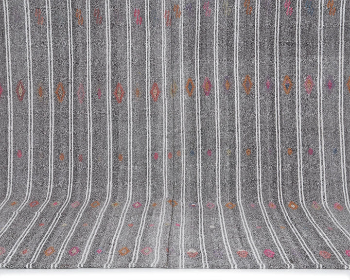 Gray Turkish Kilim Rug 6' 7" x 9' 8" Flat-Weave | No. VR90180