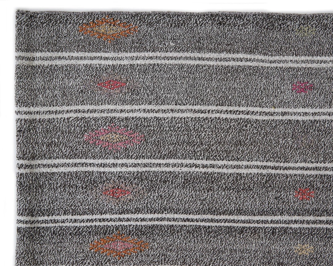 Gray Turkish Kilim Rug 6' 7" x 9' 8" Flat-Weave | No. VR90180