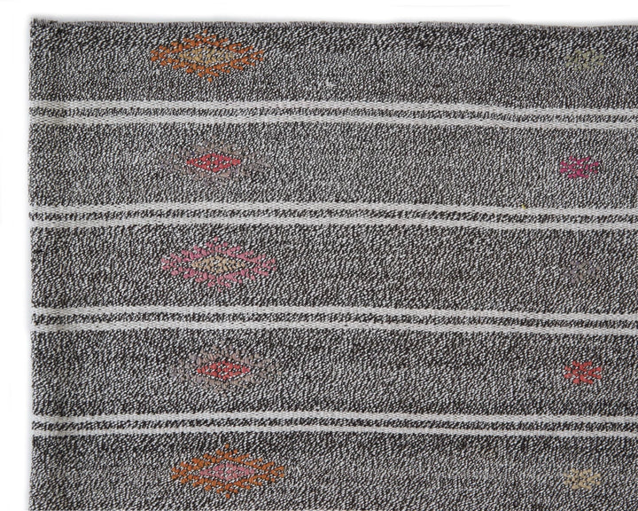 Gray Turkish Kilim Rug 6' 7" x 9' 8" Flat-Weave | No. VR90180