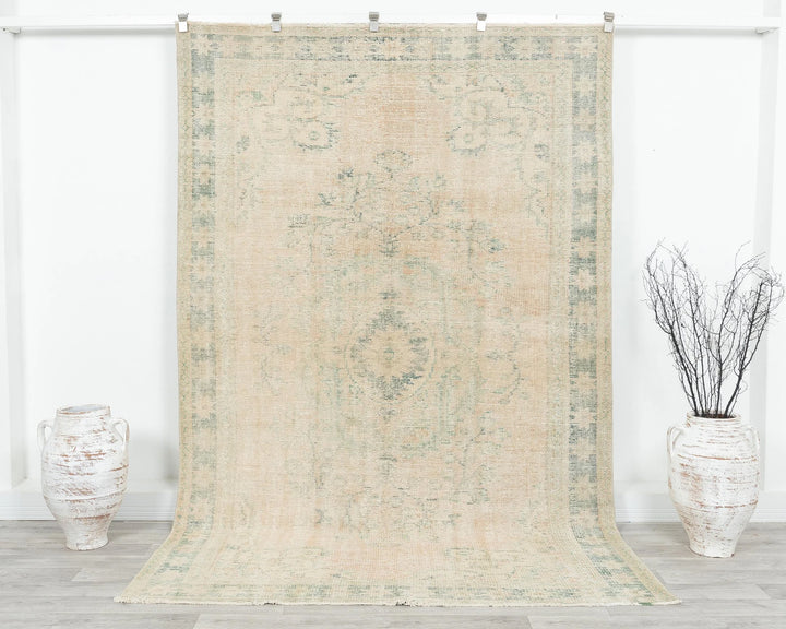 Beige Turkish Oushak Rug 5' 9" x 8' 11" Hand-Knotted | No. VR90310