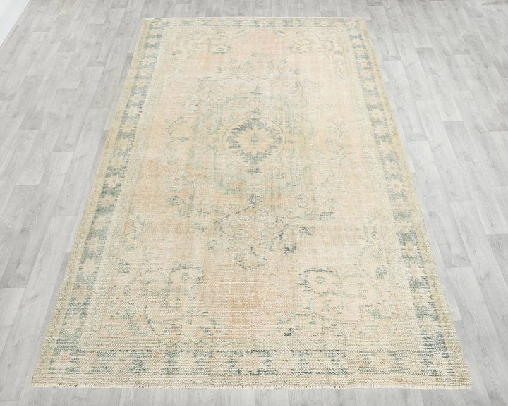 Beige Turkish Oushak Rug 5' 9" x 8' 11" Hand-Knotted | No. VR90310