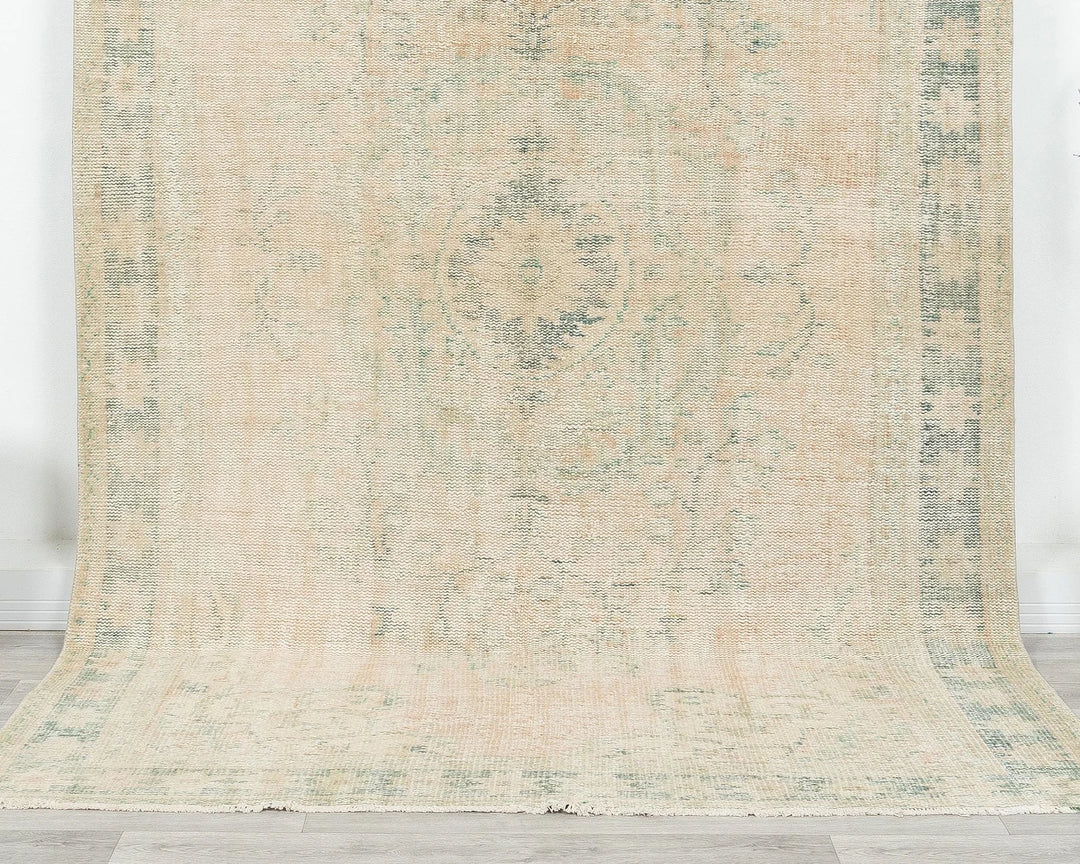 Beige Turkish Oushak Rug 5' 9" x 8' 11" Hand-Knotted | No. VR90310