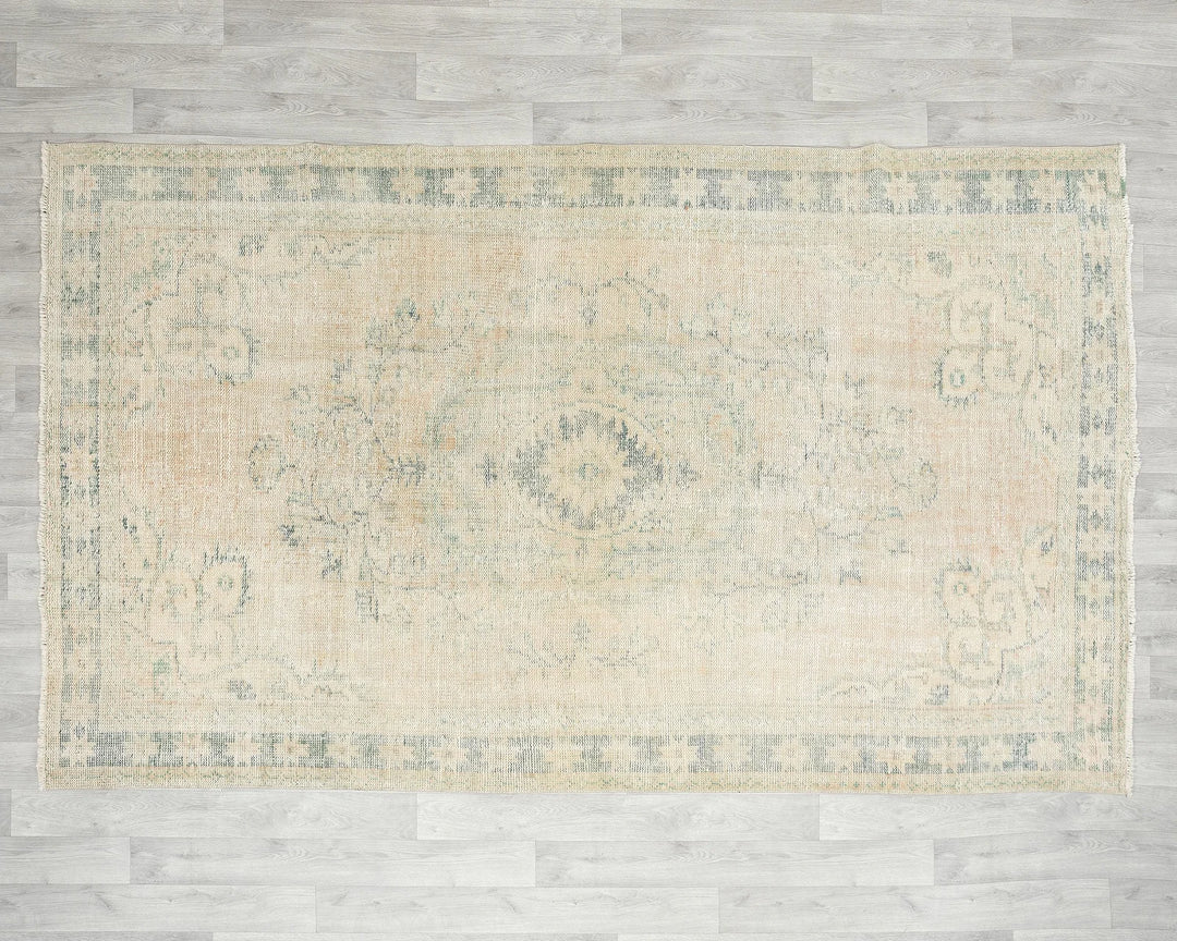 Beige Turkish Oushak Rug 5' 9" x 8' 11" Hand-Knotted | No. VR90310