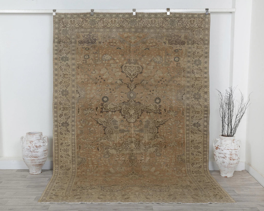 Beige Turkish Oushak Rug 7' x 10' Hand-Knotted