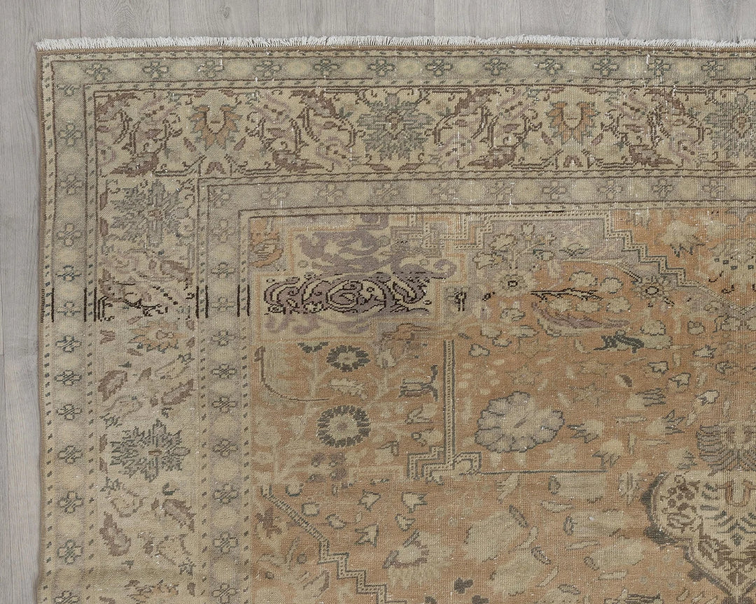 Beige Turkish Oushak Rug 7' x 10' Hand-Knotted border