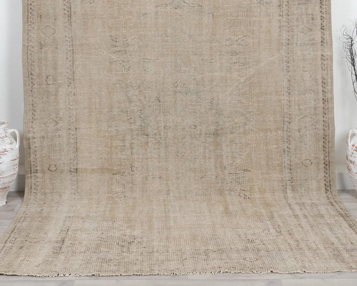 Beige Turkish Oushak Rug 6'11" x 9'11" Hand-Knotted | No. VR90956