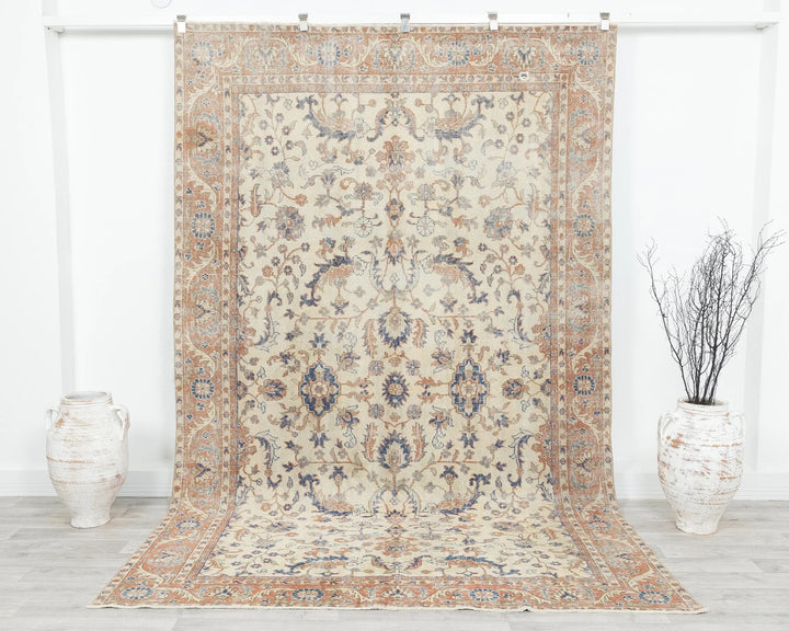 Beige Turkish Oushak Rug 6'3" x 9'8" Hand-Knotted | No. VR91002