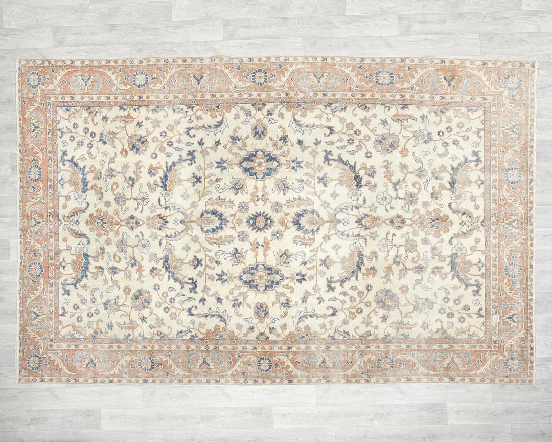 Beige Turkish Oushak Rug 6'3" x 9'8" Hand-Knotted | No. VR91002