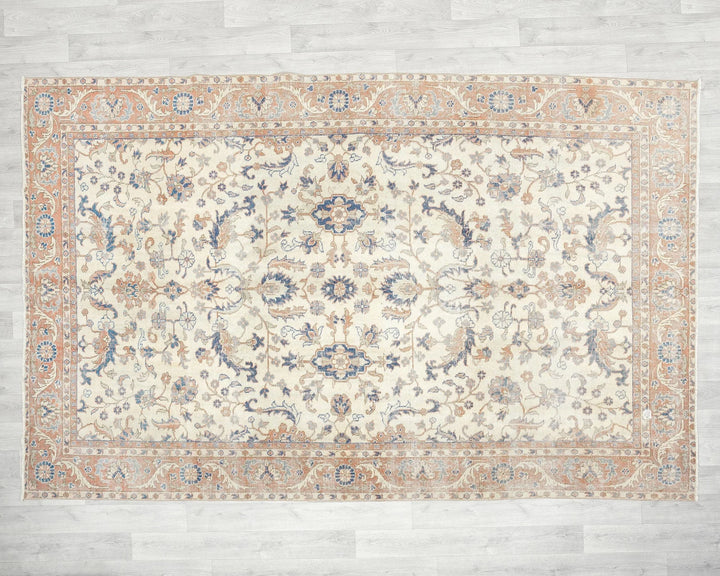 Beige Turkish Oushak Rug 6'3" x 9'8" Hand-Knotted | No. VR91002
