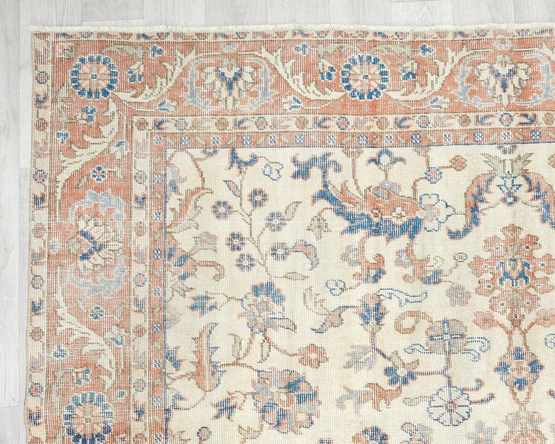 Beige Turkish Oushak Rug 6'3" x 9'8" Hand-Knotted | No. VR91002