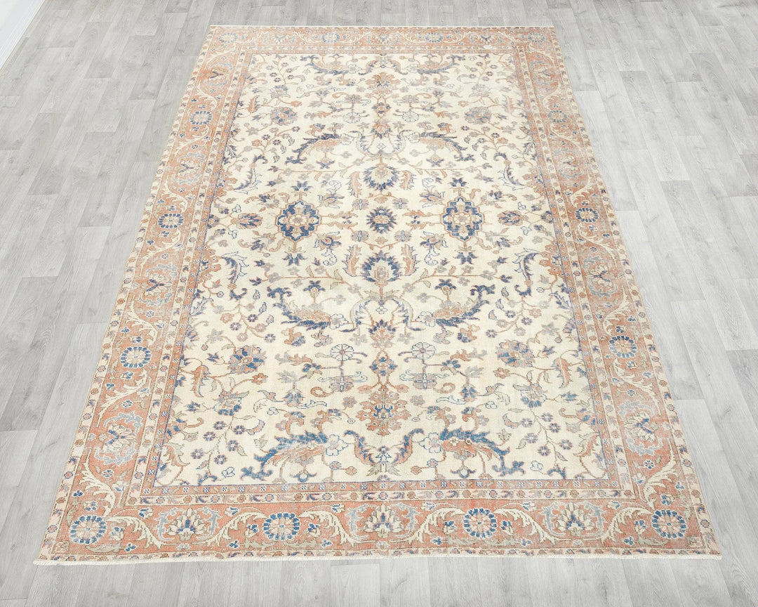 Beige Turkish Oushak Rug 6'3" x 9'8" Hand-Knotted | No. VR91002