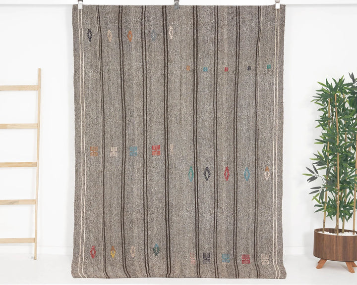 Gray Turkish Kilim Rug 6' 3" x 8' 4" Flat-Weave | No. VR91247
