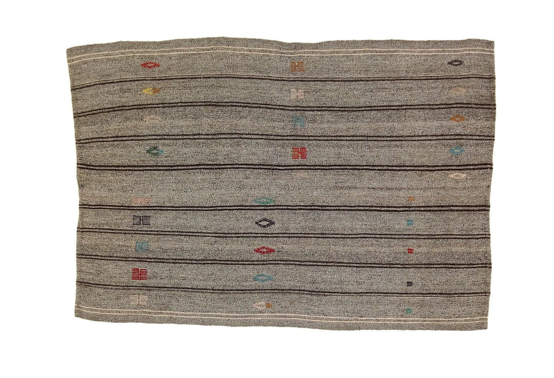 Gray Turkish Kilim Rug 6' 3" x 8' 4" Flat-Weave | No. VR91247
