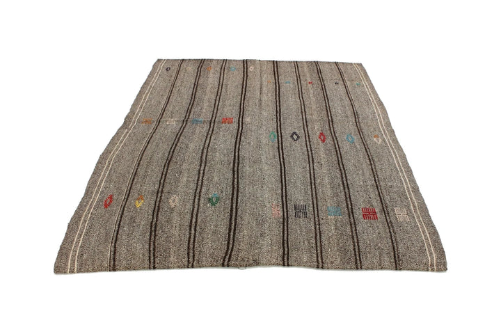 Gray Turkish Kilim Rug 6' 3" x 8' 4" Flat-Weave | No. VR91247