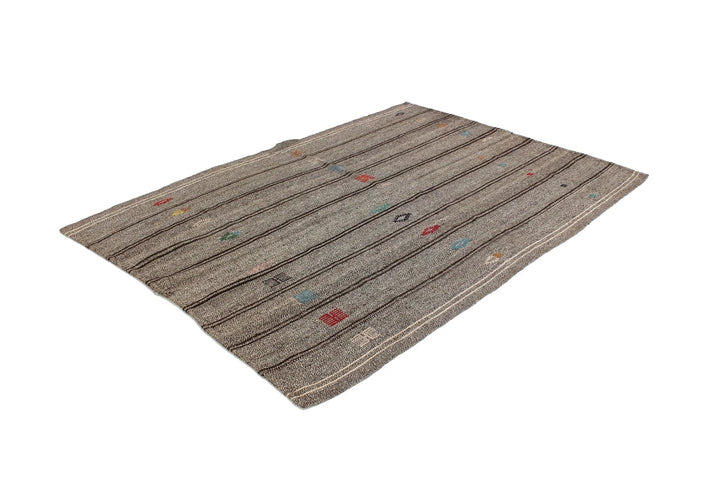 Gray Turkish Kilim Rug 6' 3" x 8' 4" Flat-Weave | No. VR91247
