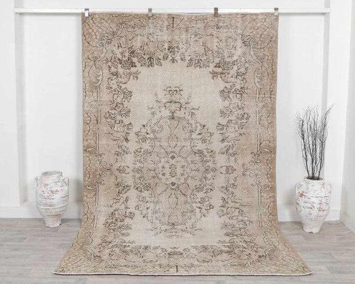Beige Turkish Oushak Rug 6' 4" x 10' Hand-Knotted | No. VR91281