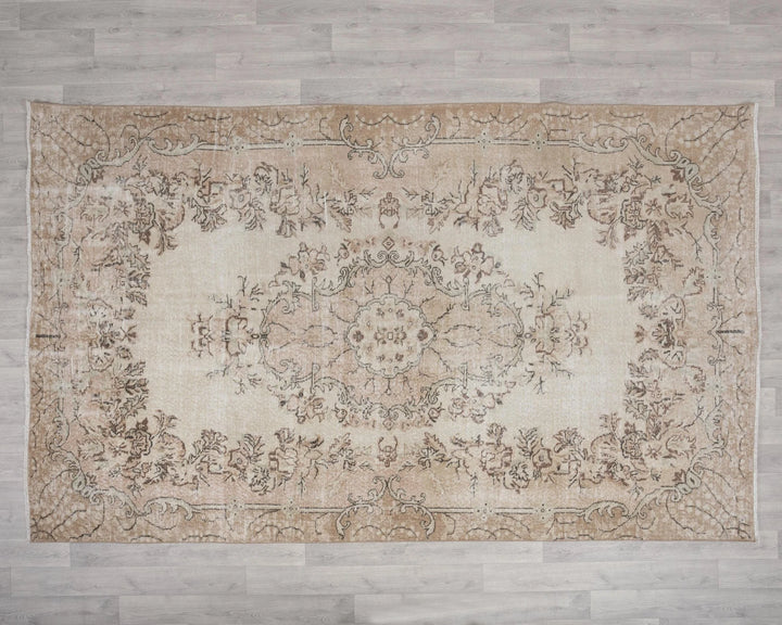 Beige Turkish Oushak Rug 6' 4" x 10' Hand-Knotted | No. VR91281