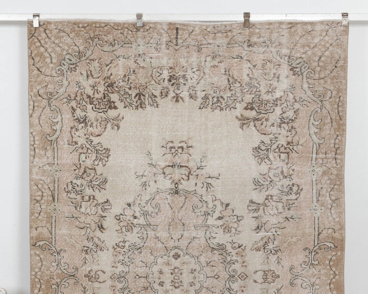 Beige Turkish Oushak Rug 6' 4" x 10' Hand-Knotted | No. VR91281