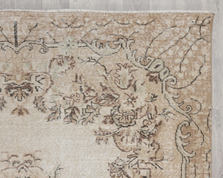 Beige Turkish Oushak Rug 6' 4" x 10' Hand-Knotted | No. VR91281