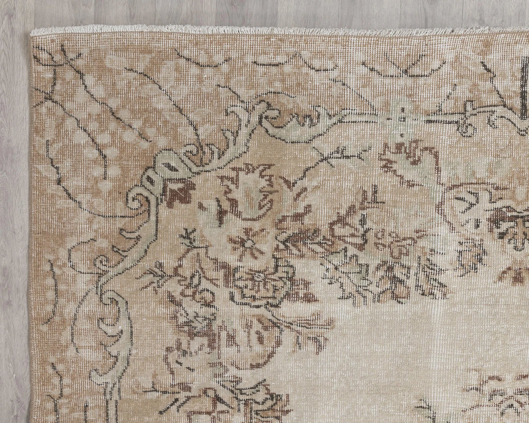 Beige Turkish Oushak Rug 6' 4" x 10' Hand-Knotted | No. VR91281