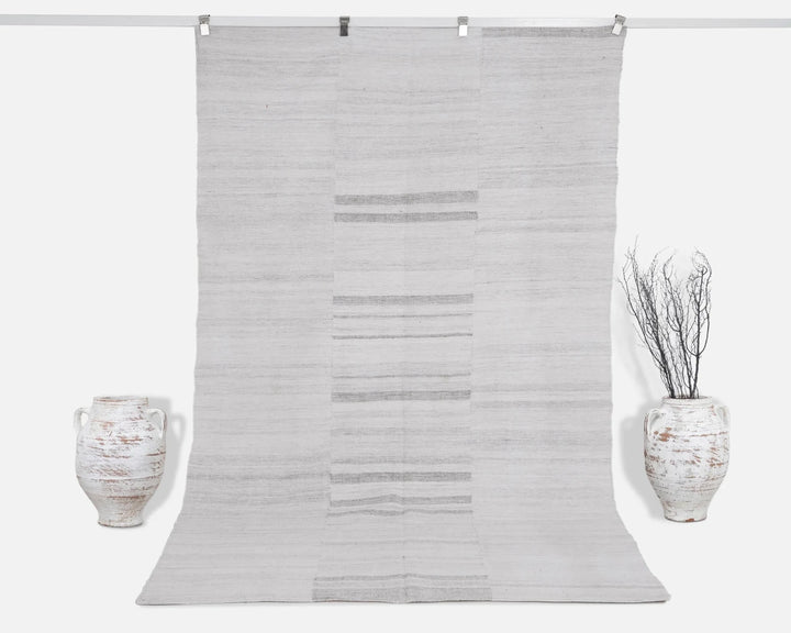 White Turkish Kilim Rug 5' 8" x 9' 3" Flat-Weave | No. VR91351