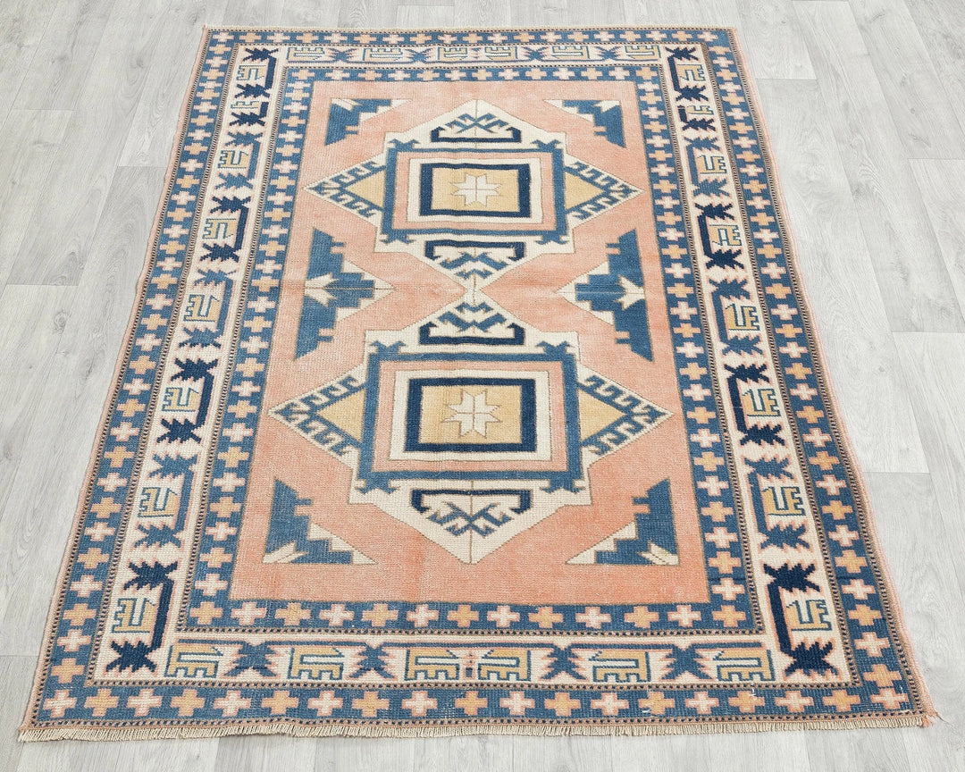 Multicolor Turkish Oushak Rug 3'10" x 5'1" Hand-Knotted | No. VR91392