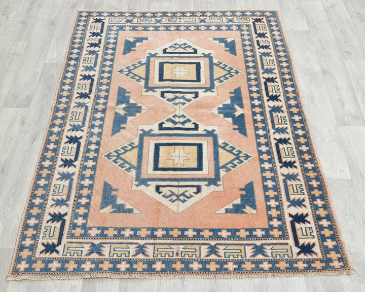 Multicolor Turkish Oushak Rug 3'10" x 5'1" Hand-Knotted | No. VR91392