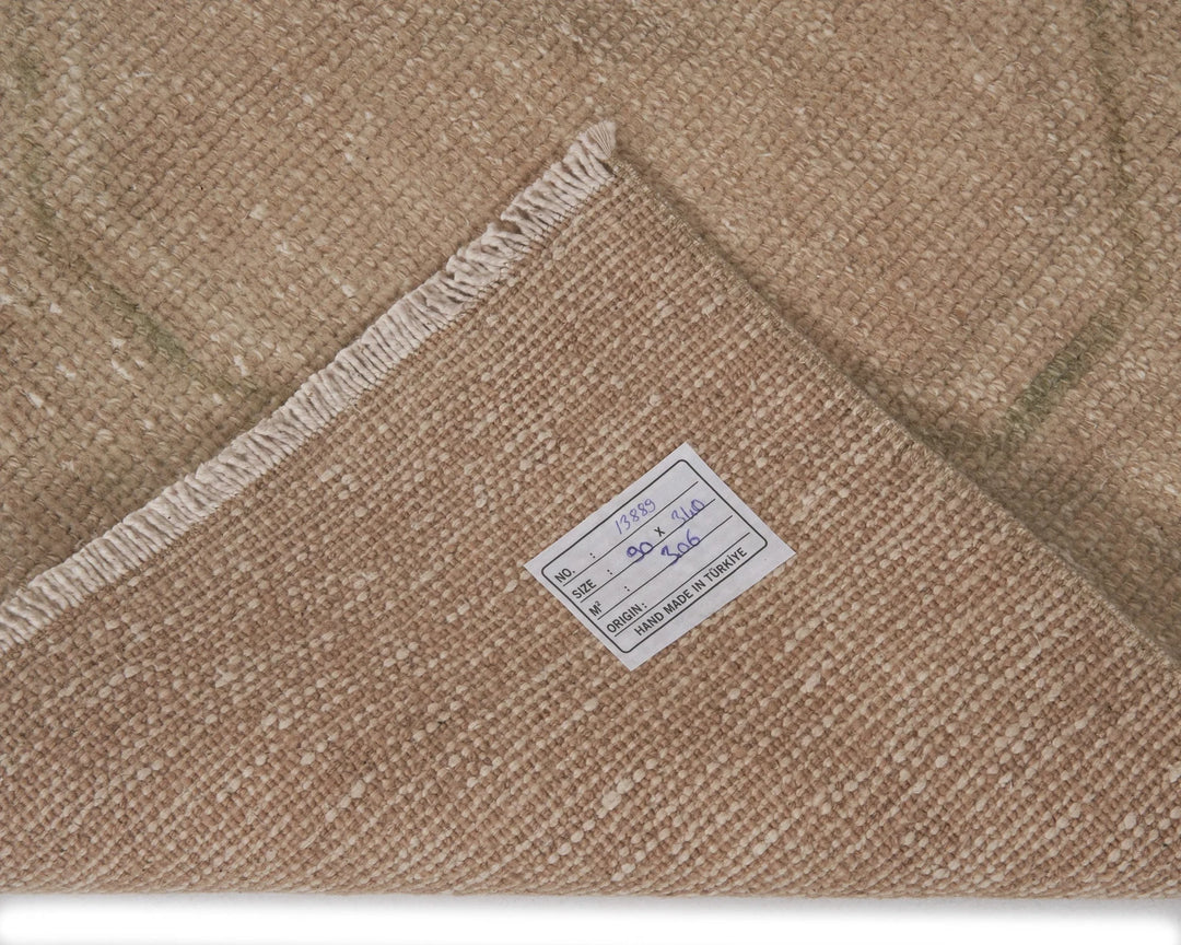 Beige Turkish Oushak Rug 2'11" x 11'2" Hand-Knotted | No. VR91588
